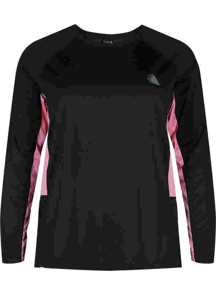 Skiundertrøje med kontraststribe, Black w. Sea Pink, Packshot image number 0