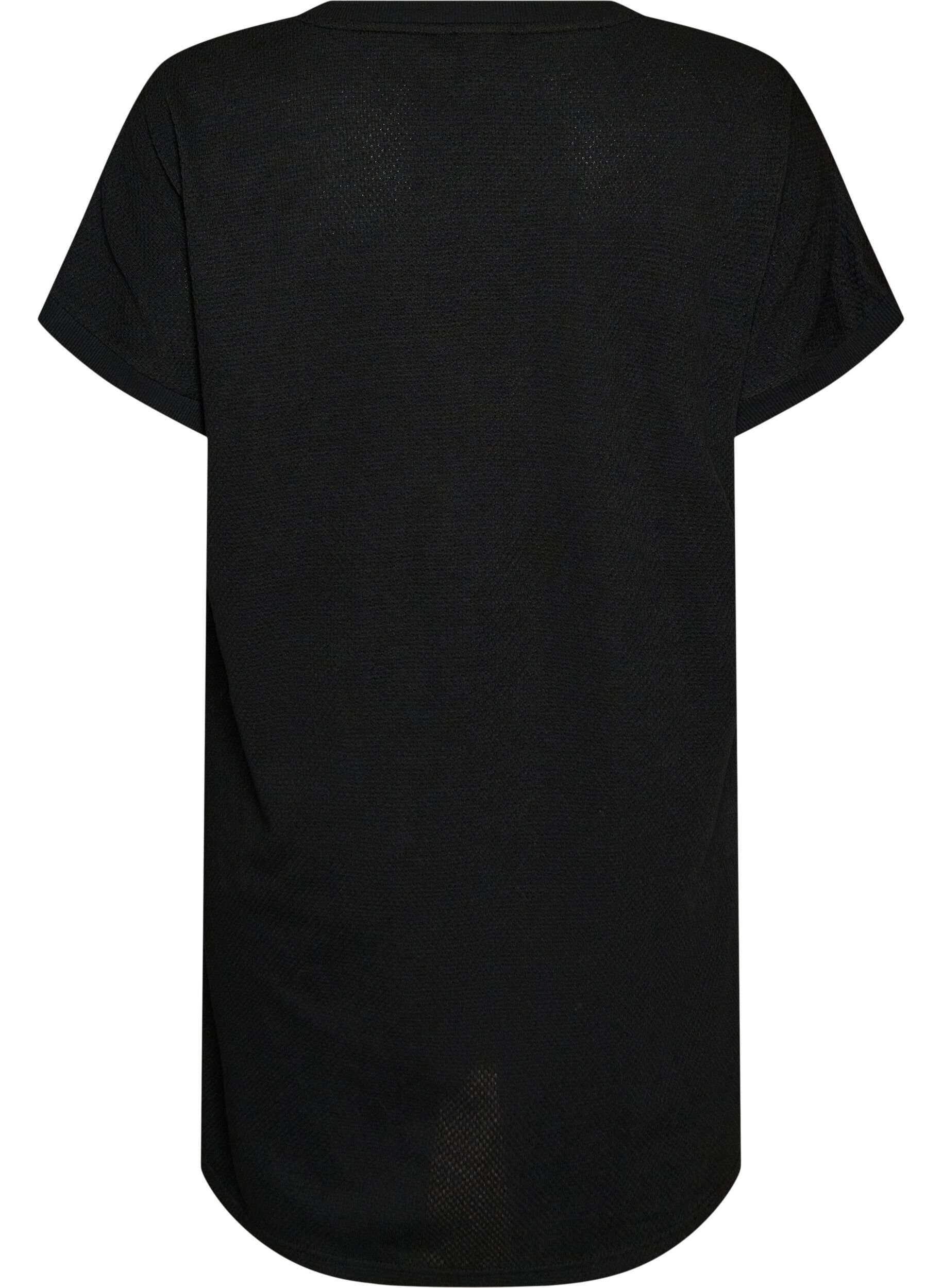 Zizzi Kort jersey kjole med struktur og rund hals, Sort, Packshot image number 1