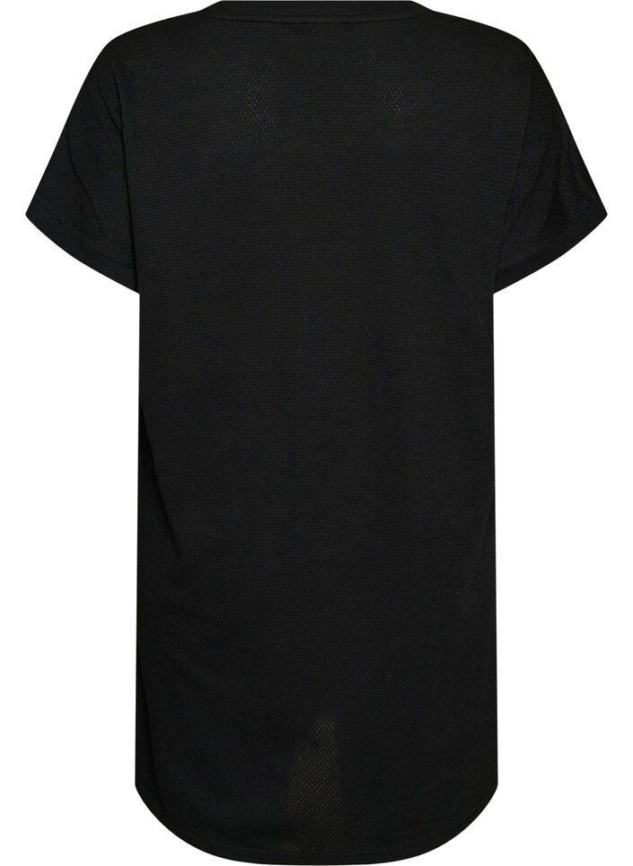 Kort jersey kjole med struktur og rund hals, Sort, Packshot image number 1