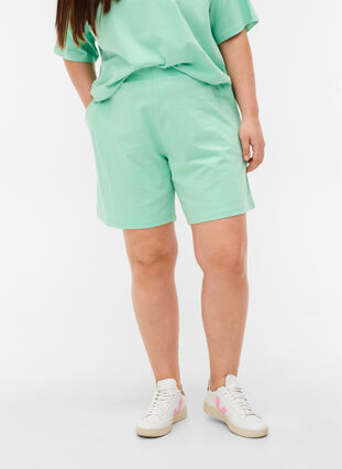 Løse bomulds shorts med lommer, Lichen, Model image number 2