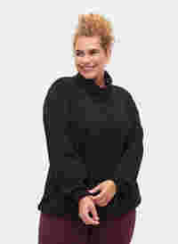 Sweatshirt med høj hals og justerbare elastiksnøre, Black, Model