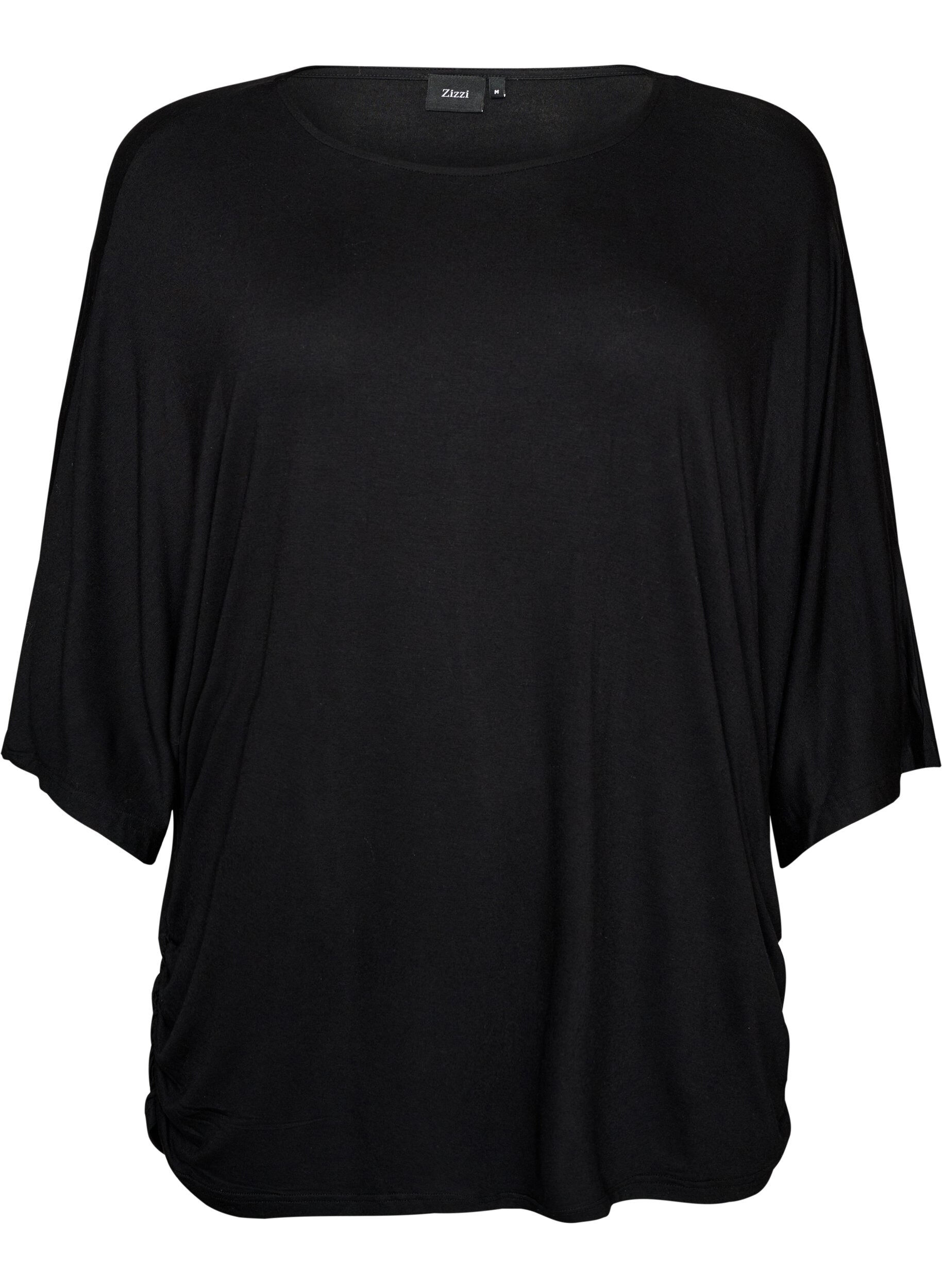 ZizziJerseybluse med albuelange &aelig;rmer og balloneffekt, Sort, Packshot image number 0
