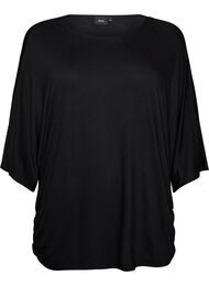 Jerseybluse med albuelange &aelig;rmer og balloneffekt, Sort