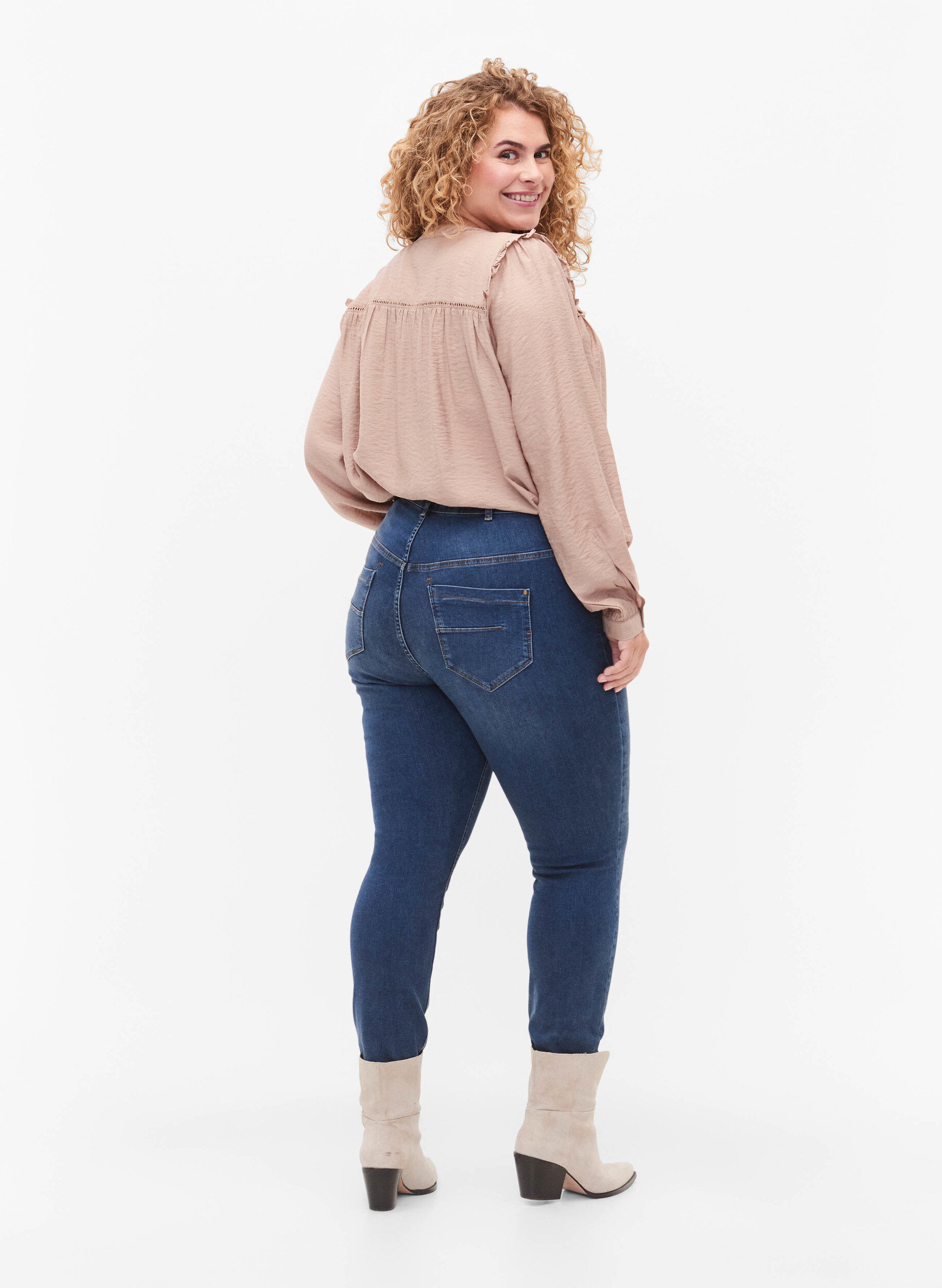 Zizzi Super slim Amy jeans med h&oslash;j talje, Blue denim, Model image number 1