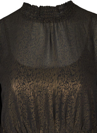 Langærmet kjole med smock og flæser, Black w. Gold, Packshot image number 2