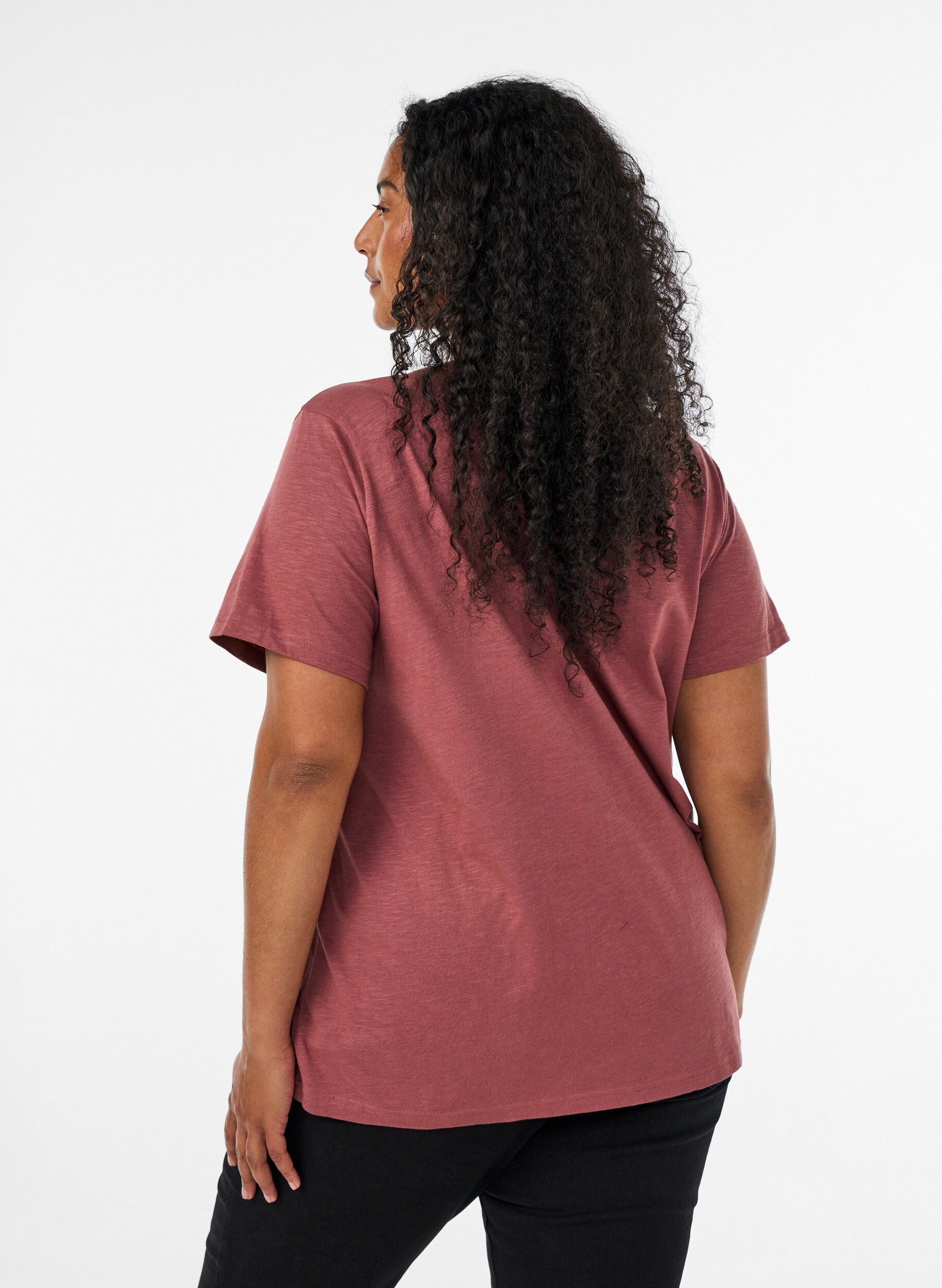 ZizziT-shirt med knapdetalje, Brun, Model image number 2