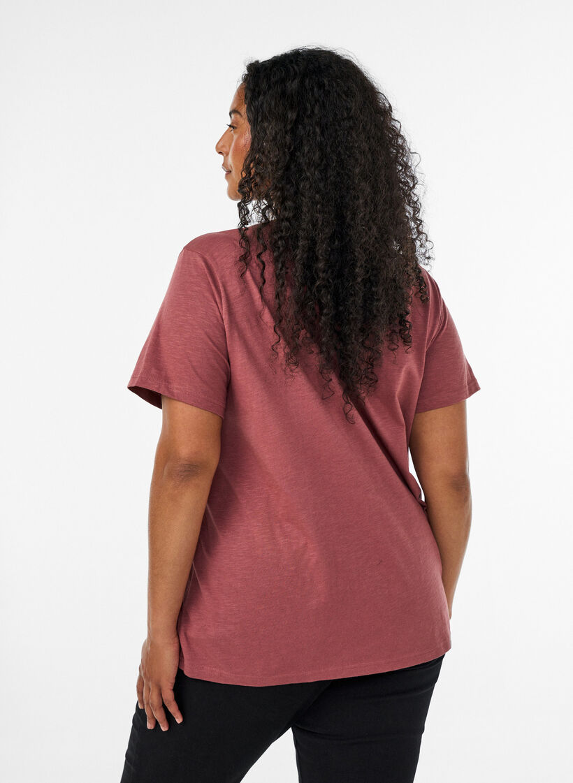 T-shirt med knapdetalje, Brun, Model image number 2