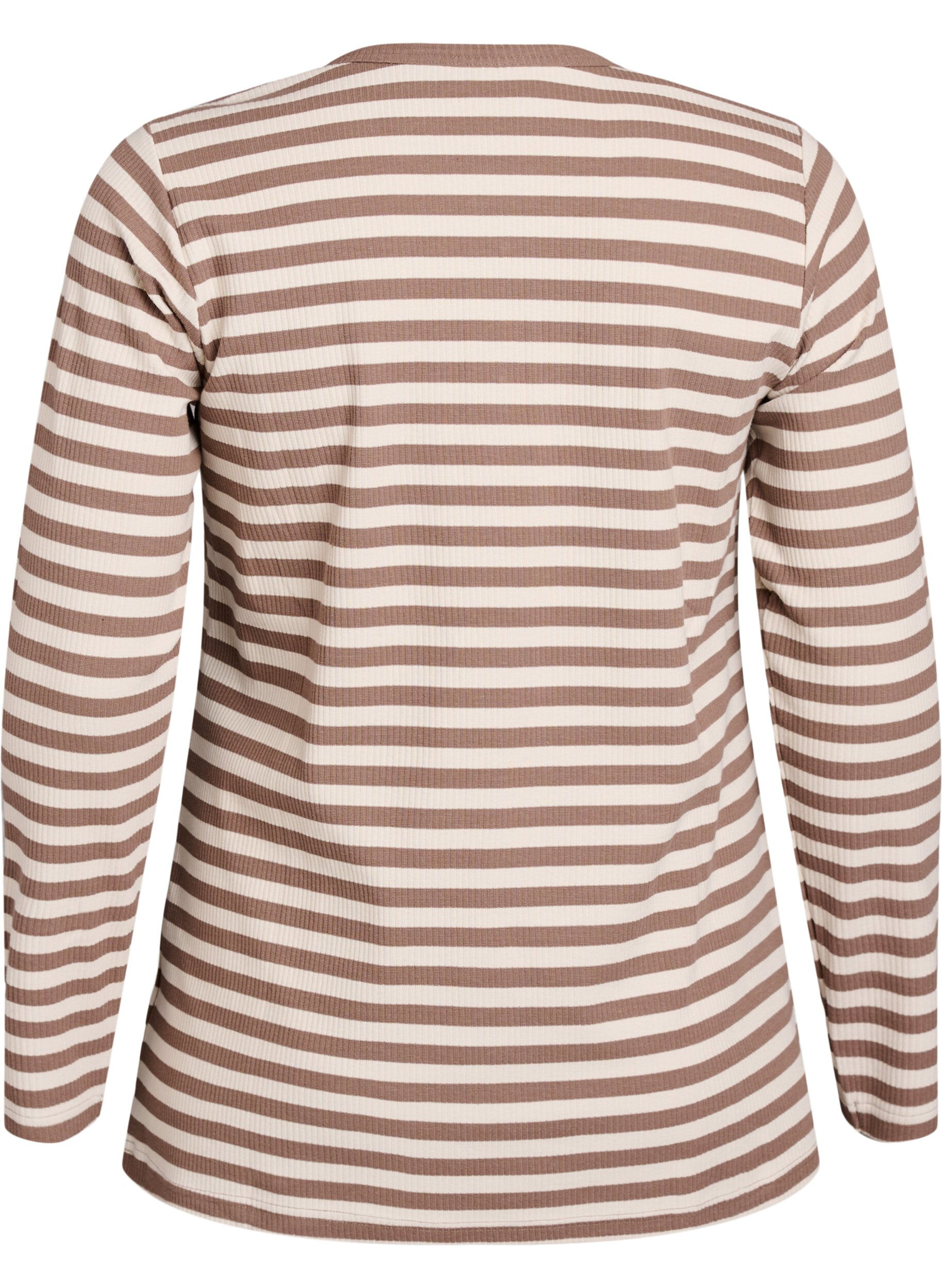 Zizzi Stribet jerseybluse med ribstruktur, Vanilla, Packshot image number 1