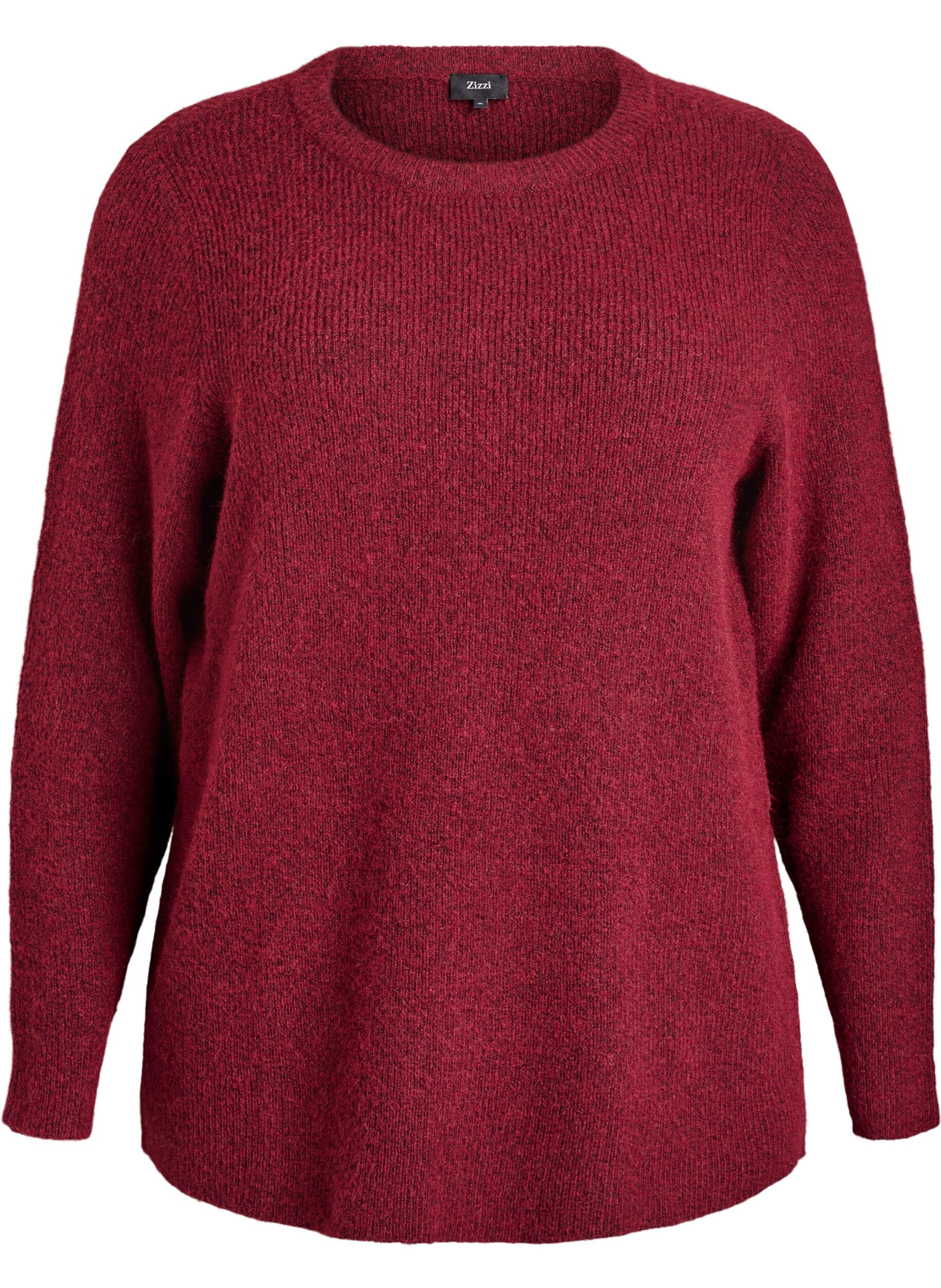 ZizziMeleret strikbluse med rund hals, R&oslash;d, Packshot image number 0