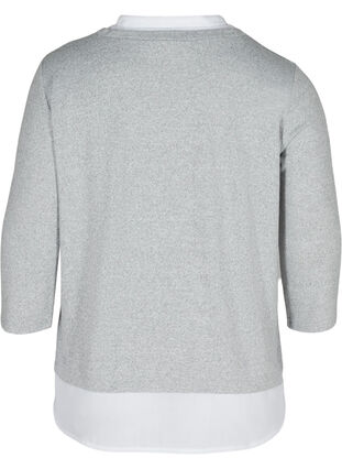 Meleret bluse med 3/4 ærmer og skjortedetaljer, Light Grey Melange, Packshot image number 1