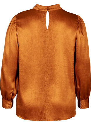 Shiny bluse med lange pufærmer, Buckthorn Brown, Packshot image number 1