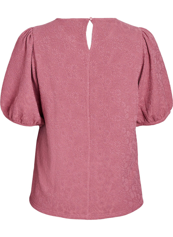Bluse med struktur og korte &aelig;rmer, Lyser&oslash;d, Packshot image number 1
