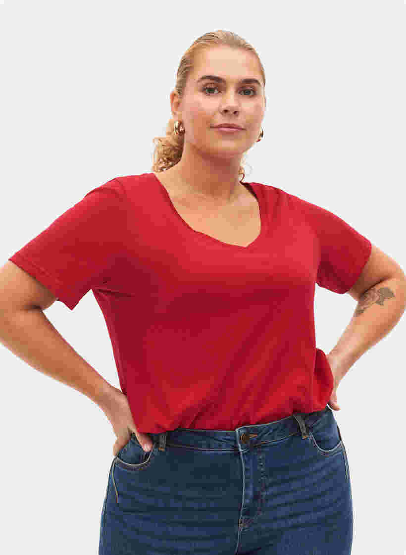 2-pak basis t-shirt i bomuld, Tango Red/Black, Model