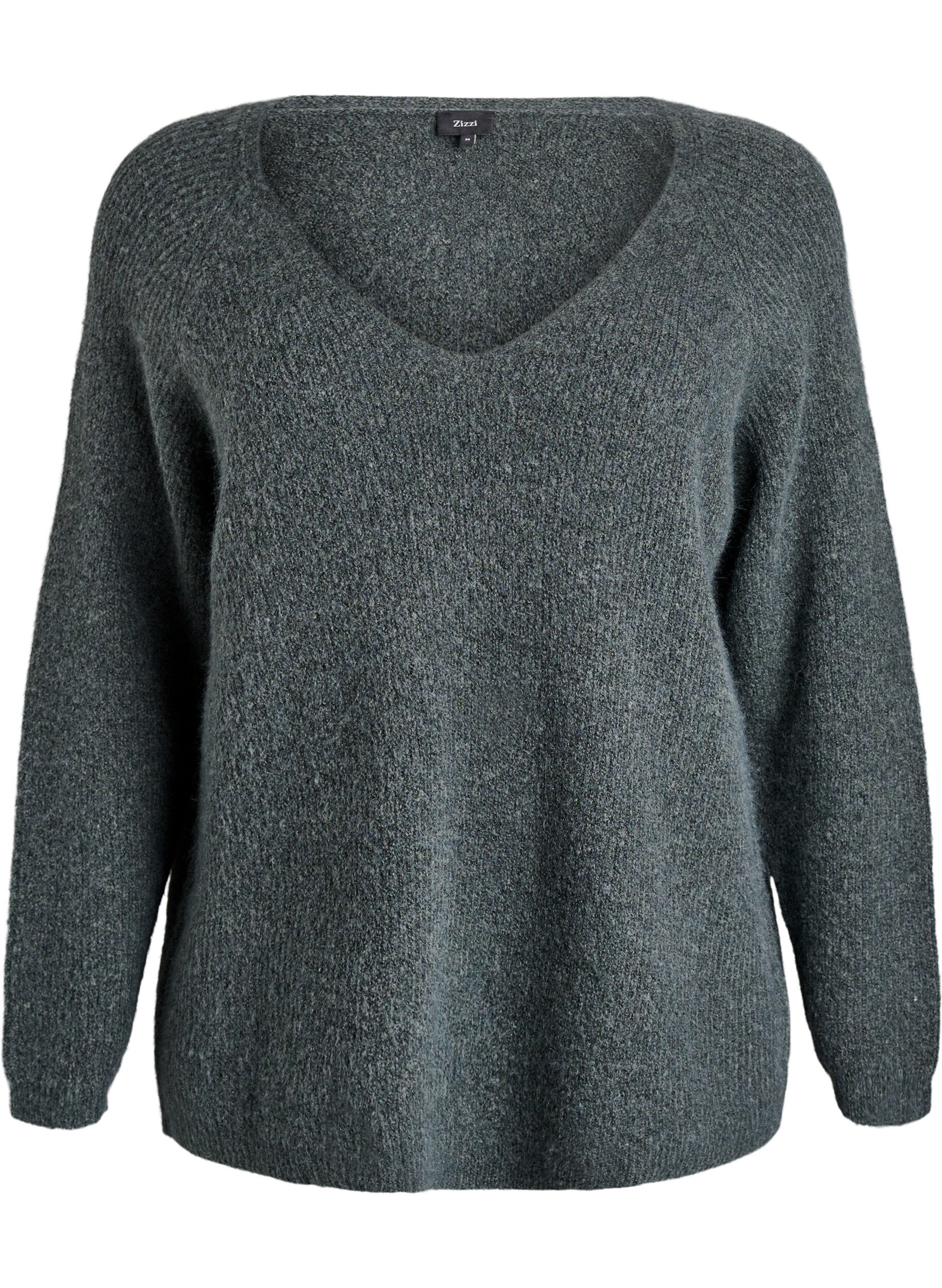 Strikbluse med V-hals og raglan&aelig;rmer