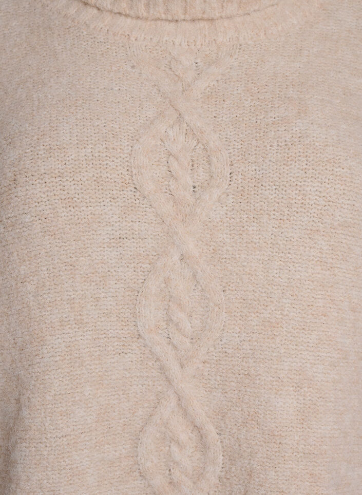 Strikbluse med rullekrave og kabelstrik, Vanilla, Packshot image number 2