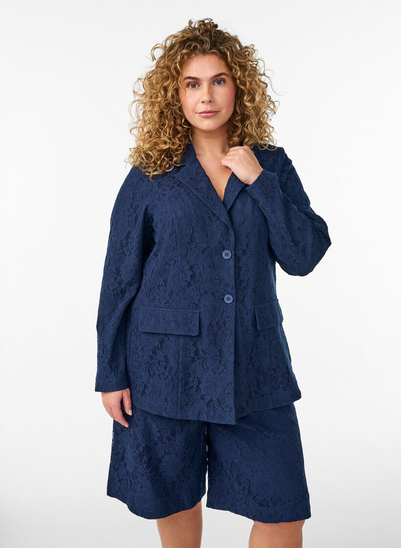 Bermudashorts i blonde med h&oslash;j talje, Bl&aring;, Model image number 0