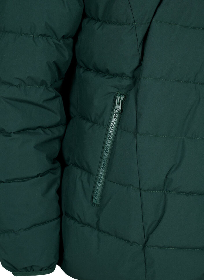Kort pufferjakke med h&aelig;tte, Gr&oslash;n, Packshot image number 3