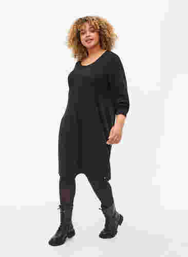 Langærmet kjole med rygdetalje, Black, Model image number 2
