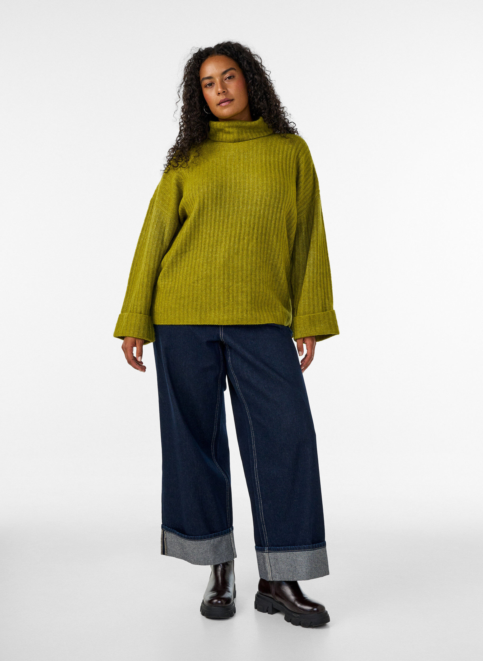 ZizziStrikbluse med rullekrave, Gr&oslash;n, Model image number 1