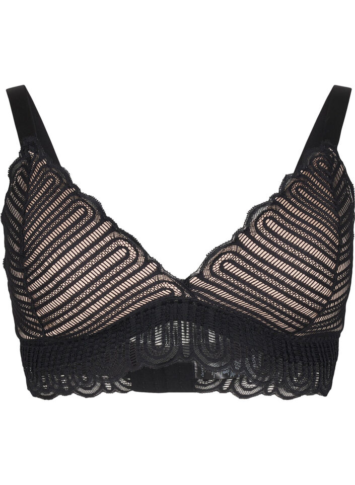 Bralette bh med blonder og blød vattering, Sort, Packshot image number 0