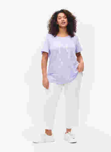 Kortærmet bomulds t-shirt med tryk, Lavender W. Love, Model image number 2