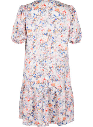 Printet kjole med pufærmer, B. White graphic AOP, Packshot image number 1