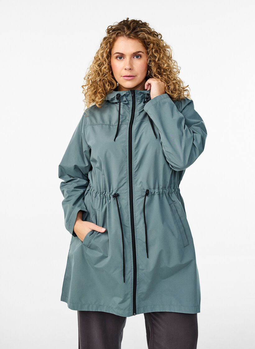 Parka i let materiale med h&aelig;tte, Gr&oslash;n, Model image number 0