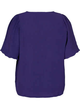 Ensfarvet bluse med korte pufærmer, Parachute Purple, Packshot image number 1
