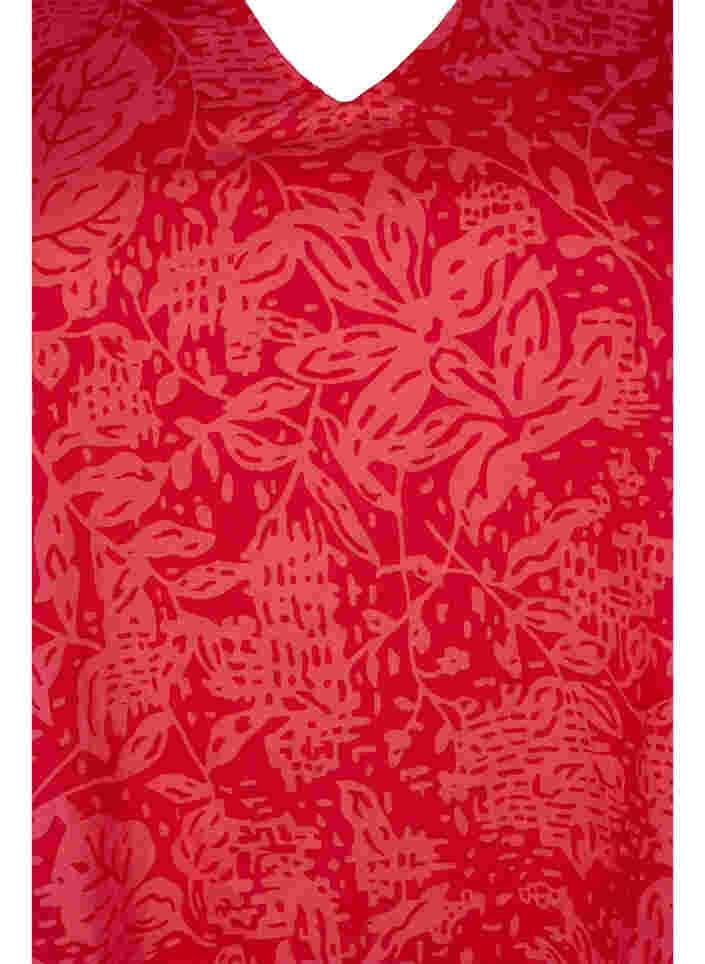 Bluse med v-udskæring og smock, Ribbon Red AOP, Packshot image number 2