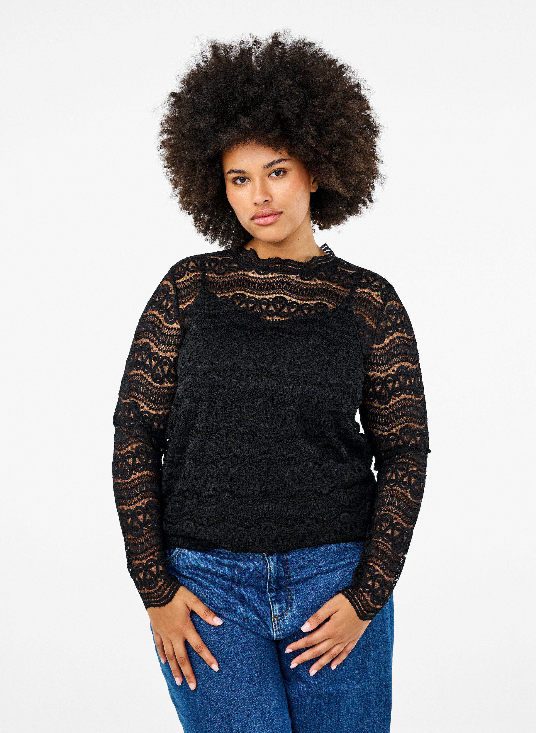 Zizzi Blondebluse med lange &aelig;rmer, Black, Model image number 0