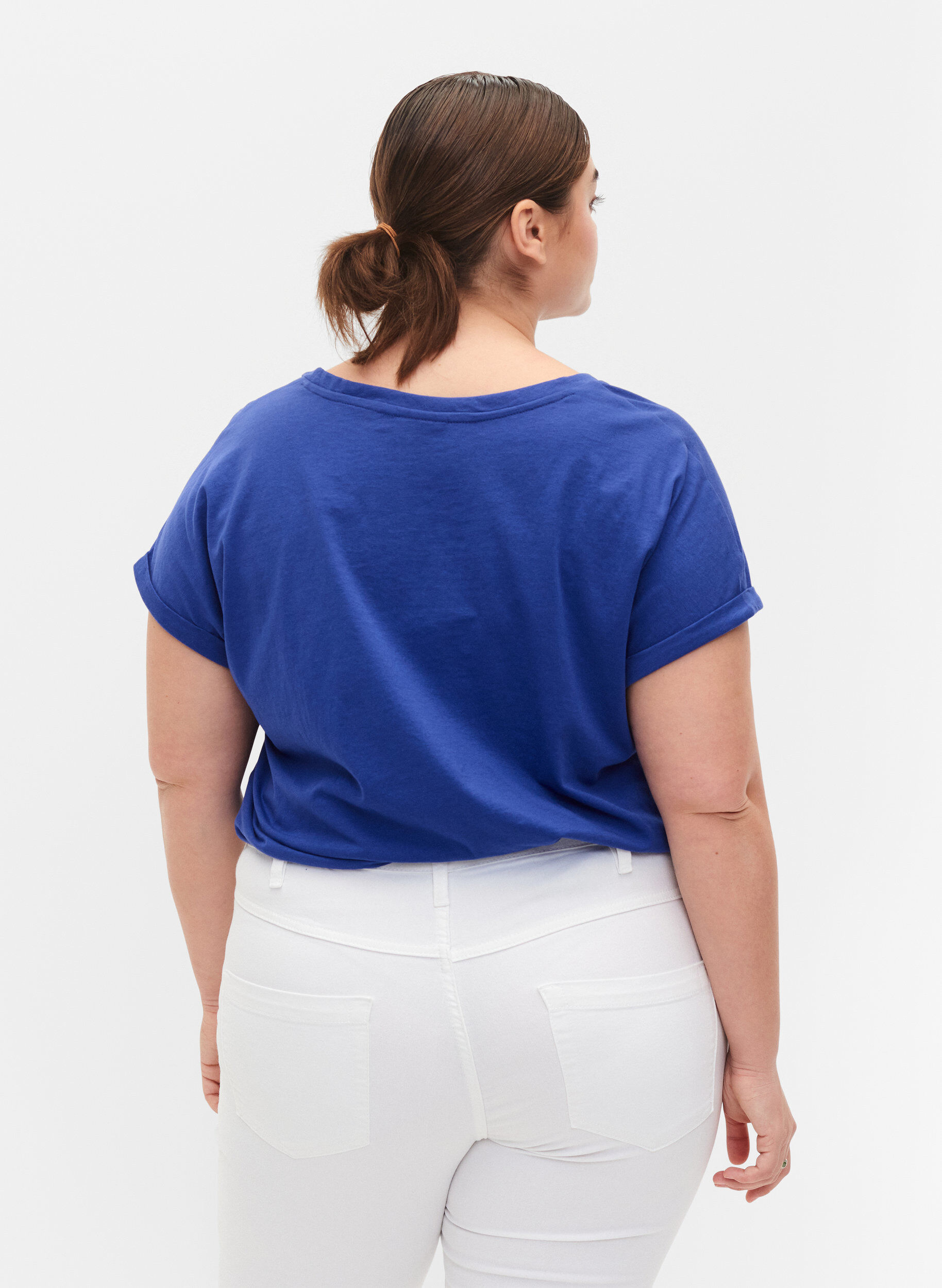 ZizziKort&aelig;rmet t-shirt i bomuldsblanding, Bl&aring;, Model image number 2