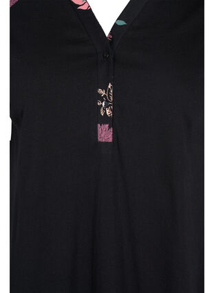 Kortærmet bomulds natkjole med printdetaljer, Black AOP Flower, Packshot image number 2