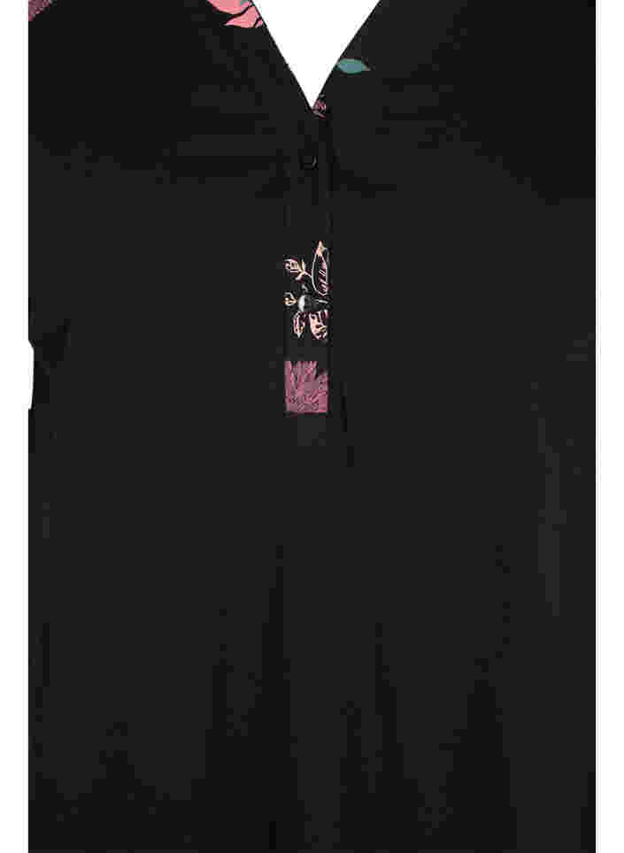 Kortærmet bomulds natkjole med printdetaljer, Black AOP Flower, Packshot image number 2
