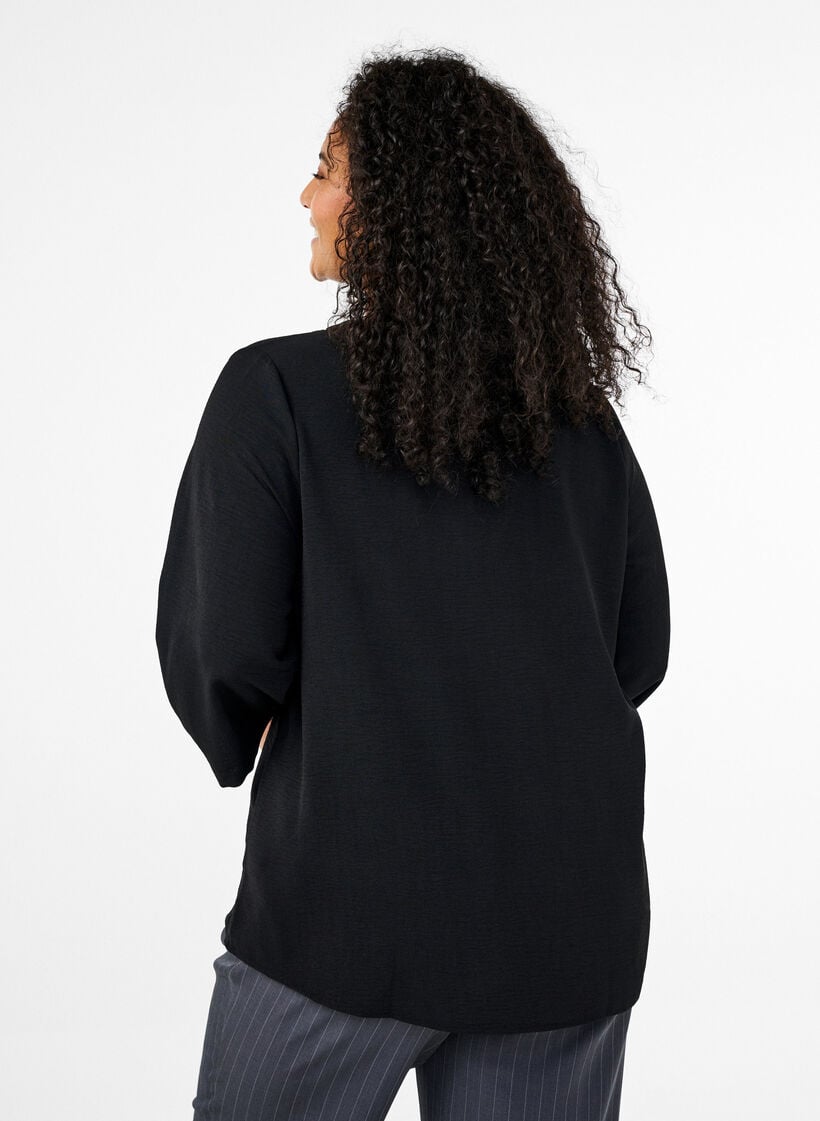 Bluse med 3/4 &aelig;rmer, Sort, Model image number 2