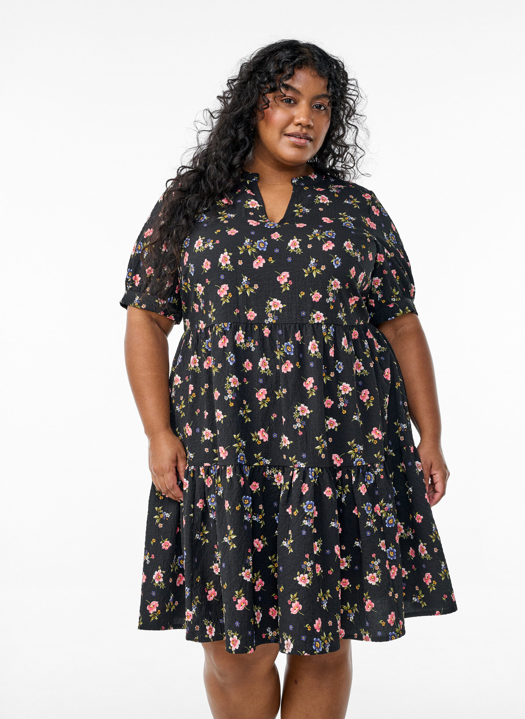 Zizzi FLASH - Kort kjole med A-facon, Sort, Model image number 0