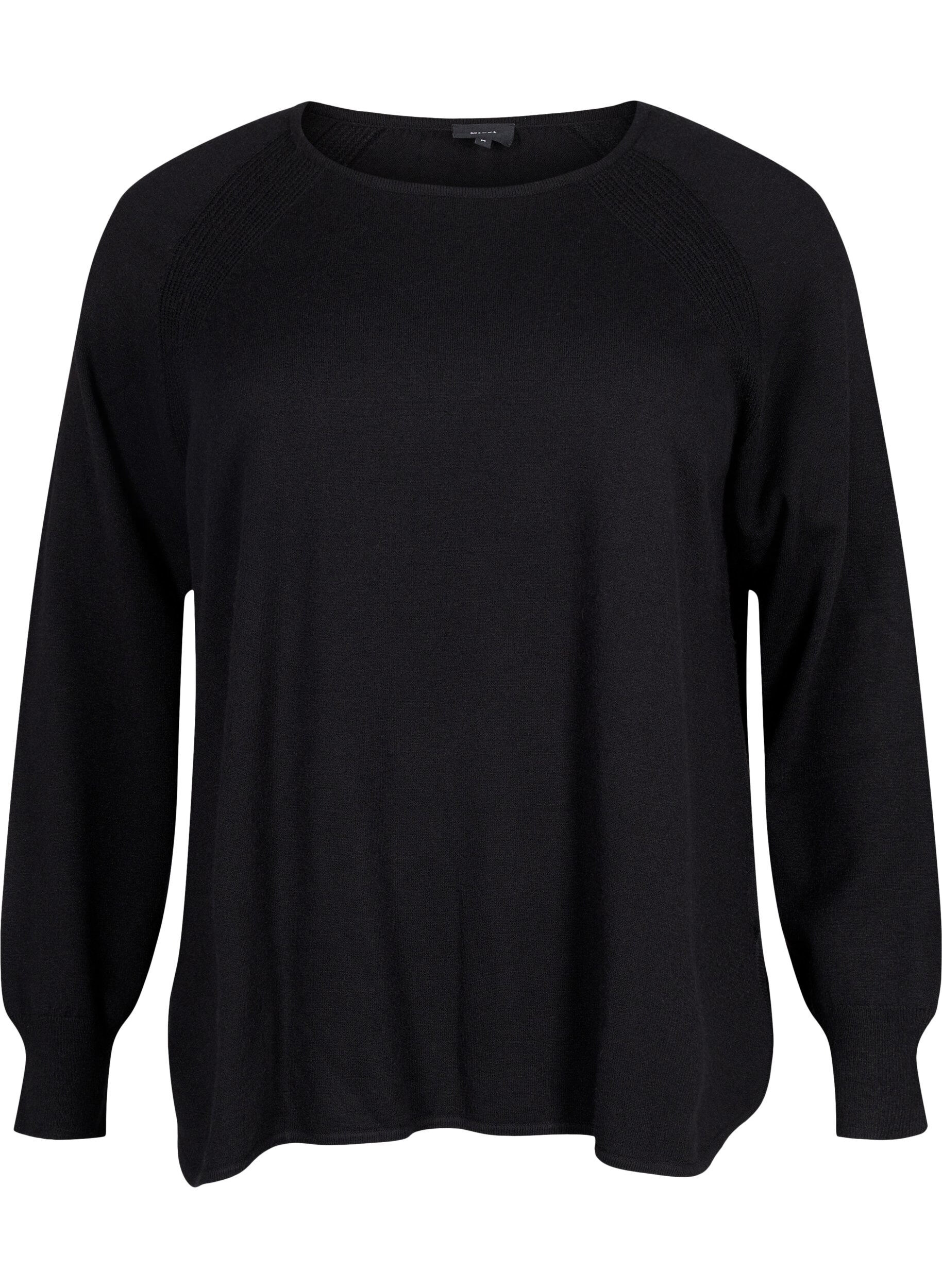 Zizzi Strikbluse med raglan&aelig;rmer, Black, Packshot image number 0