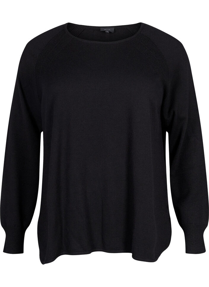 Strikbluse med raglanærmer, Black, Packshot image number 0