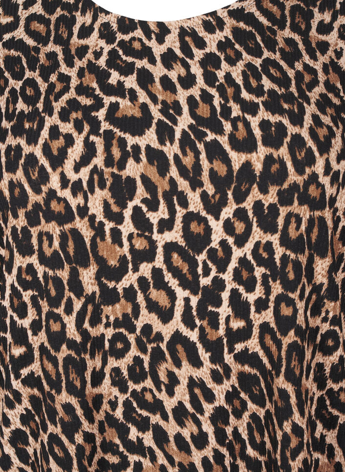 Bluse med lange ærmer og leoprint, Brun, Packshot image number 2