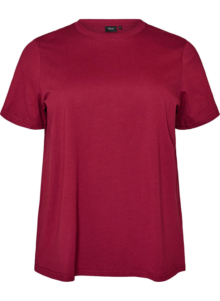 Basis t-shirt i bomuld med rund hals , R&oslash;d, Packshot image number 0