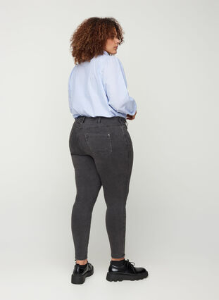 Cropped Amy jeans med høj talje og lynlås, Grey Denim, Model image number 0