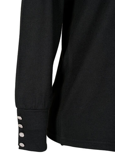 Langærmet bluse med bred manchet og knapper, Black, Packshot image number 3