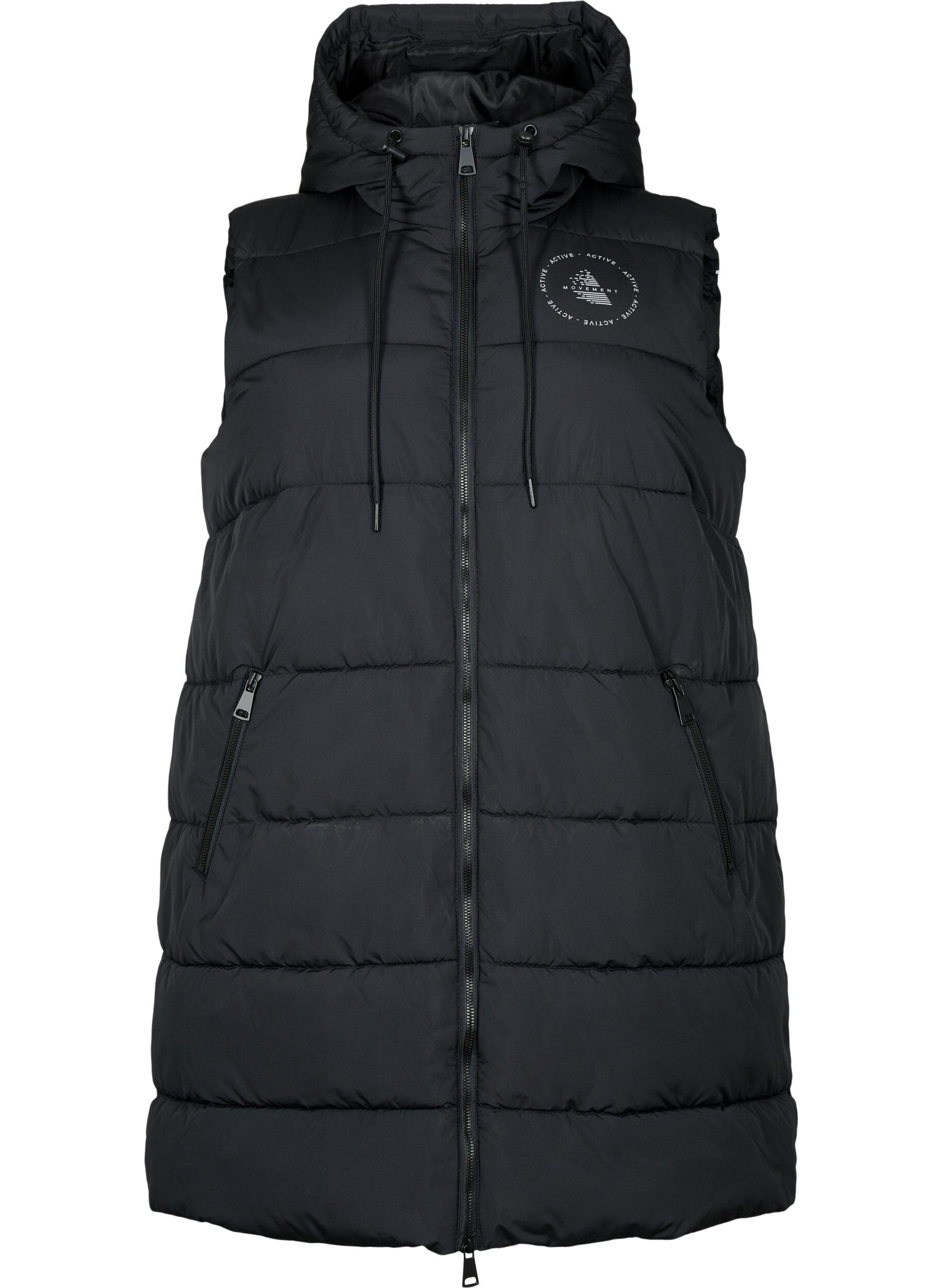 Zizzi Sporty vest med h&aelig;tte og lommer, Black, Packshot image number 0