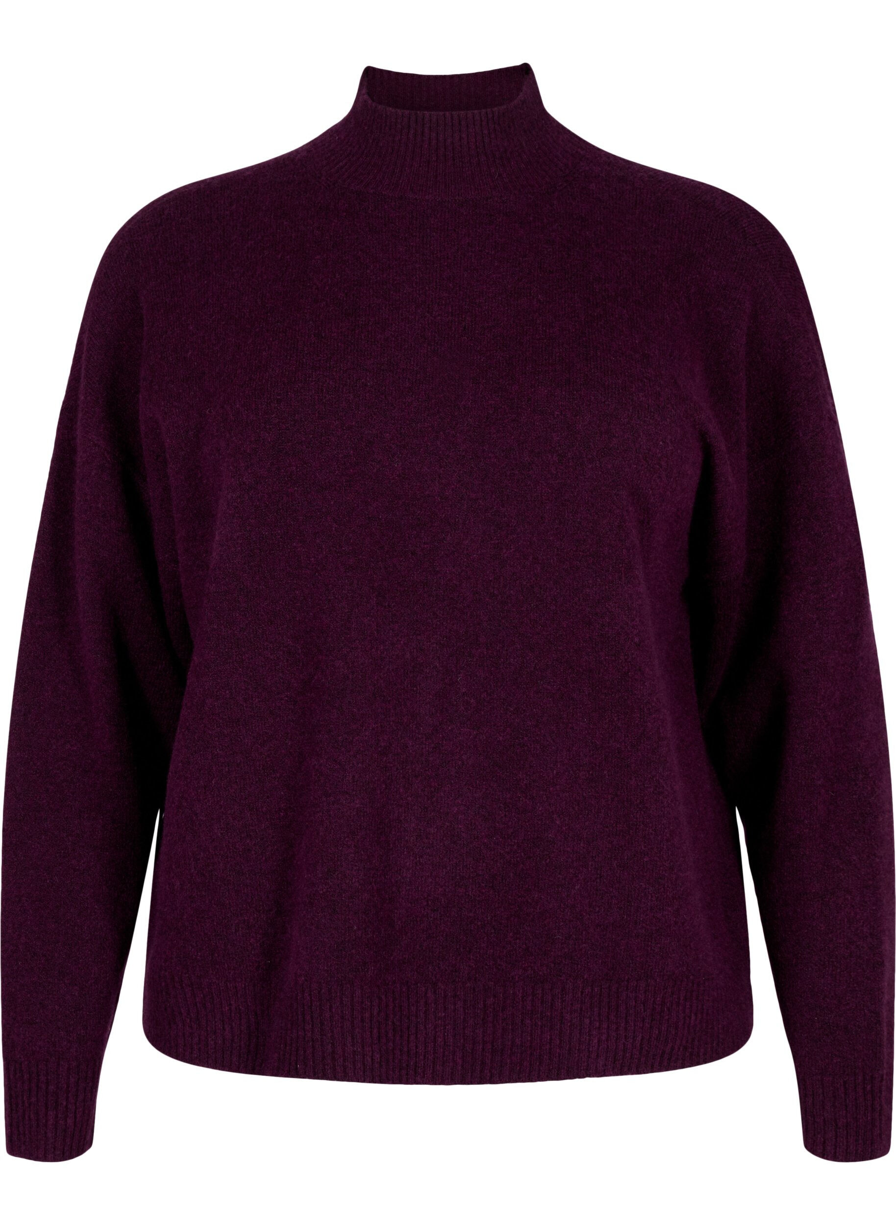 Zizzi Strikbluse med uld og h&oslash;j hals, Potent Purple Mel., Packshot image number 0