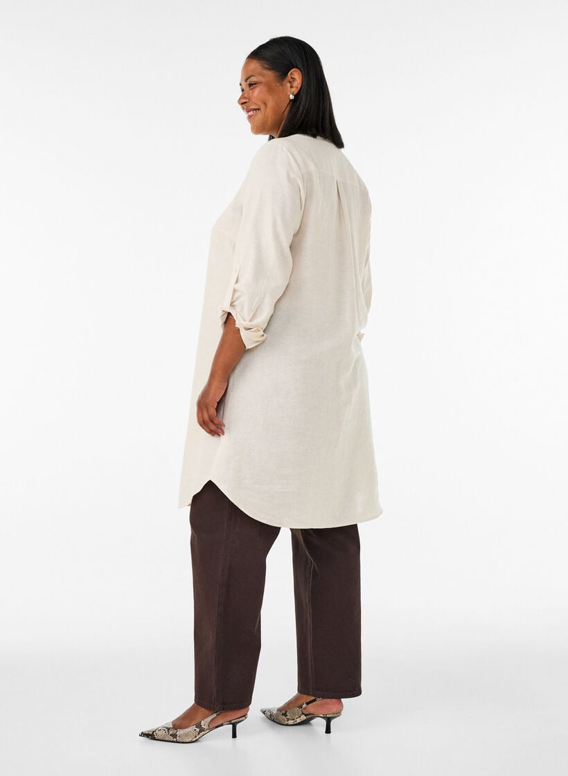Lang skjorte i h&oslash;r og viskose, Beige, Model image number 2