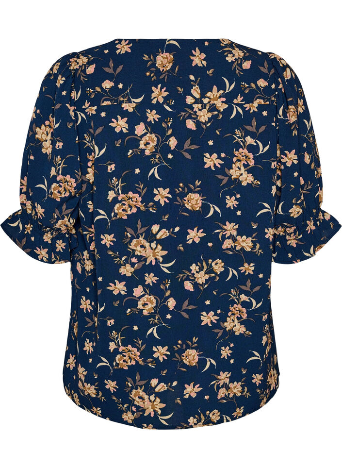 Skjortebluse med 1/2 &aelig;rmer, Bl&aring;, Packshot image number 1