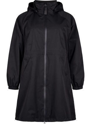 Funktionel frakke med lommer og hætte, Black, Packshot image number 0