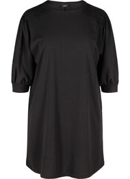 Ensfarvet tunika med 2/4 ærmer og plisséfold, Black