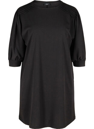 Ensfarvet tunika med 2/4 ærmer og plisséfold, Black, Packshot image number 0