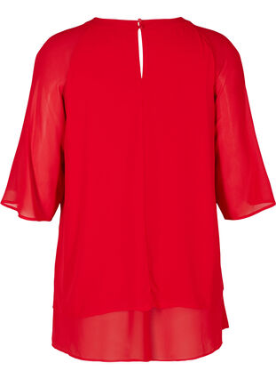 Lang chiffon bluse med 3/4 ærmer, Tango Red, Packshot image number 1