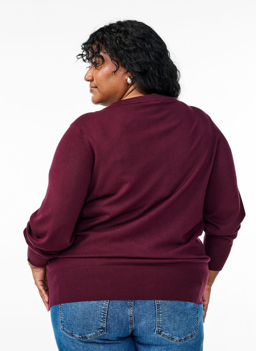 Strikcardigan med rund hals og knapper, R&oslash;d, Model image number 2